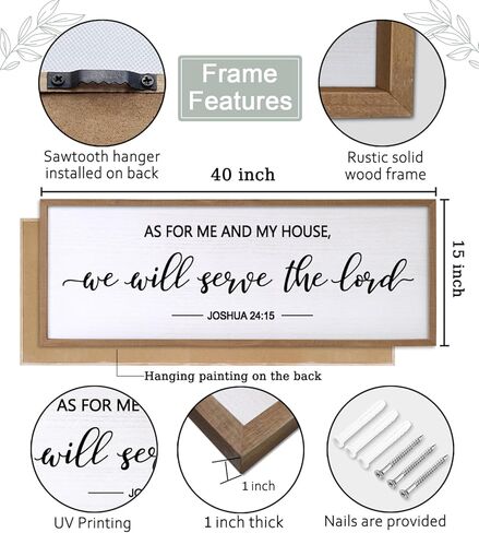 As For Me And My House Wall Art: 40 x 15 Inch Framed Christian Scripture Sign, Joshua 24:15 Bible Verse Rustic Wooden Wall Decor, Horizontal Religious Farmhouse Decor for Living Room Bedroom in Saudi Arabia