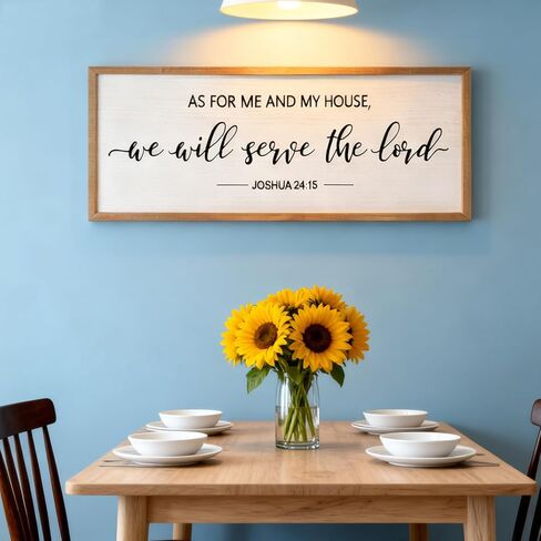 As For Me And My House Wall Art: 40 x 15 Inch Framed Christian Scripture Sign, Joshua 24:15 Bible Verse Rustic Wooden Wall Decor, Horizontal Religious Farmhouse Decor for Living Room Bedroom in Saudi Arabia