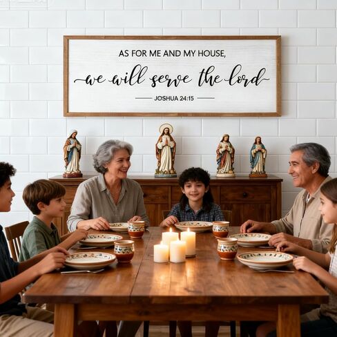 As For Me And My House Wall Art: 40 x 15 Inch Framed Christian Scripture Sign, Joshua 24:15 Bible Verse Rustic Wooden Wall Decor, Horizontal Religious Farmhouse Decor for Living Room Bedroom in Saudi Arabia