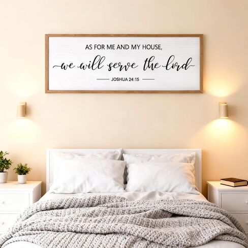As For Me And My House Wall Art: 40 x 15 Inch Framed Christian Scripture Sign, Joshua 24:15 Bible Verse Rustic Wooden Wall Decor, Horizontal Religious Farmhouse Decor for Living Room Bedroom in Saudi Arabia
