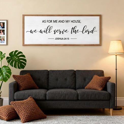 As For Me And My House Wall Art: 40 x 15 Inch Framed Christian Scripture Sign, Joshua 24:15 Bible Verse Rustic Wooden Wall Decor, Horizontal Religious Farmhouse Decor for Living Room Bedroom in Saudi Arabia