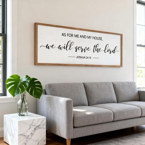 As For Me And My House Wall Art: 40 x 15 Inch Framed Christian Scripture Sign, Joshua 24:15 Bible Verse Rustic Wooden Wall Decor, Horizontal Religious Farmhouse Decor for Living Room Bedroom in Saudi Arabia