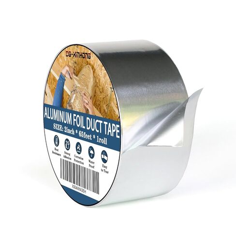 2roll Aluminum Foil Duct Tape(2 inch x 65 Feet, 3.9 mil), Insulation Adhesive Metal High Temperature Heavy Duty Waterproof HVAC Tape, Silver for Ductwork, Dryer Vent, HVAC, Sealing in Saudi Arabia