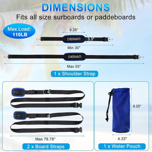 CHERAINTI Paddle Board Carrying Strap, Adjustable Carry Strap with Padded Shoulder Sling, Hands-Free Paddle Board Accessories in Kuwait