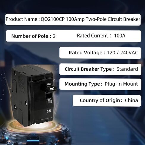 QO2100CP 100-Amp 2-Pole Circuit Breaker - Compatible with SD QO Load Centers, CSEDs, and NQOD Panel Boards, Rated 120/240 VAC, 10kA, Plug-in Mount, Visi-Trip Indicator in Saudi Arabia