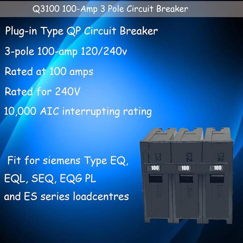 Q3100 Circuit Breaker, 3 Pole 100-Amp, 120/240v, Fit for Siemens Type EQ, EQL, SEQ, EQG, PL and ES Series loadcentres. Plug-in Standard Circuit Breaker,Thermal Magnetic Protection. in Kuwait