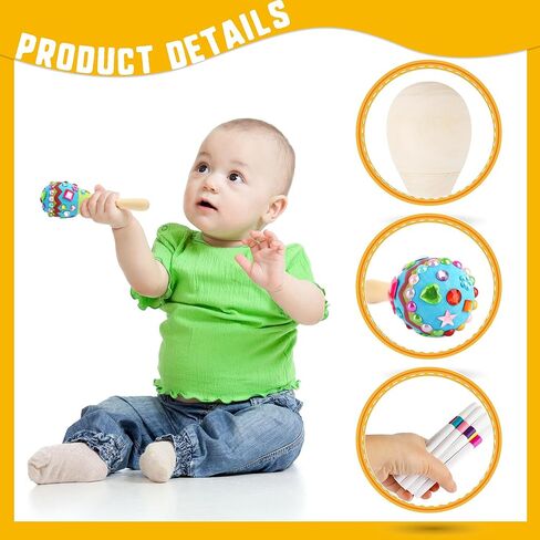 30 Pcs DIY Wooden Maracas Mini Wood Maracas Unfinished Maracas Bulk with 24 Markers 5 Stickers for Mexican Party Favors Cinco De Mayo Party Supplies in Saudi Arabia