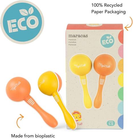 Tiger Tribe Maracas Set: 2-Piece Eco-Friendly Bioplastic Musical Instruments for Toddlers, Durable & Safe for Creative Play in Saudi Arabia