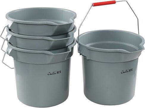 14 Quart Round Water Bucket with Grip Handle, 4 Pack Plastic Commercial Cleaning Pail, Grey in Kuwait
