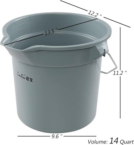 14 Quart Round Water Bucket with Grip Handle, 4 Pack Plastic Commercial Cleaning Pail, Grey in Kuwait