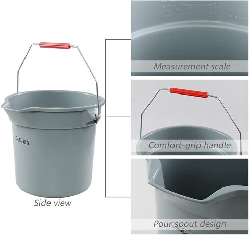 14 Quart Round Water Bucket with Grip Handle, 4 Pack Plastic Commercial Cleaning Pail, Grey in Kuwait