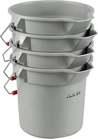 دلو تنظيف بلاستيكي دائري سعة 14 كوارت / 3.5 جالون بمقبض، تجاري، شديد التحمل، رمادي، 4 عبوات in Kuwait