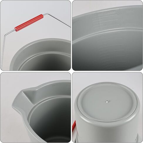 دلو تنظيف بلاستيكي دائري سعة 14 كوارت / 3.5 جالون بمقبض، تجاري، شديد التحمل، رمادي، 4 عبوات in Kuwait