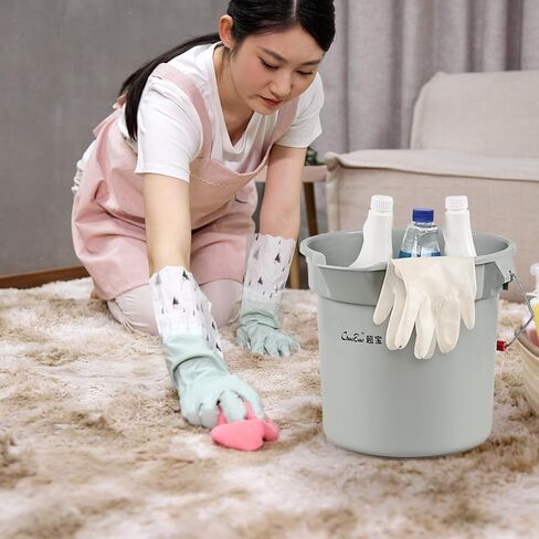 دلو تنظيف بلاستيكي دائري سعة 14 كوارت / 3.5 جالون بمقبض، تجاري، شديد التحمل، رمادي، 4 عبوات in Kuwait