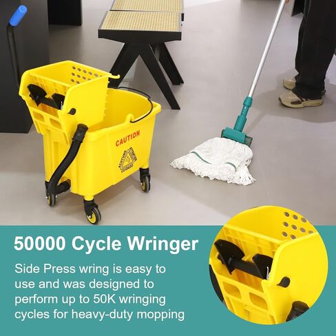 دلو ممسحة تجارية على عجلات من مجموعة الضغط الجانبي، 35 لتر، أصفر، بما في ذلك الممسحة التجارية والقفازات المطاطية in Kuwait