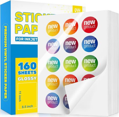 QYH Sticker Paper for Inkjet Printer - 160 Sheets Matte Printable Vinyl Sticker Papers 8.5x11 In Premium White Labels Waterproof Stickers for Cricut Dries Quickly & Tear Resistant Easy Weeding in Kuwait