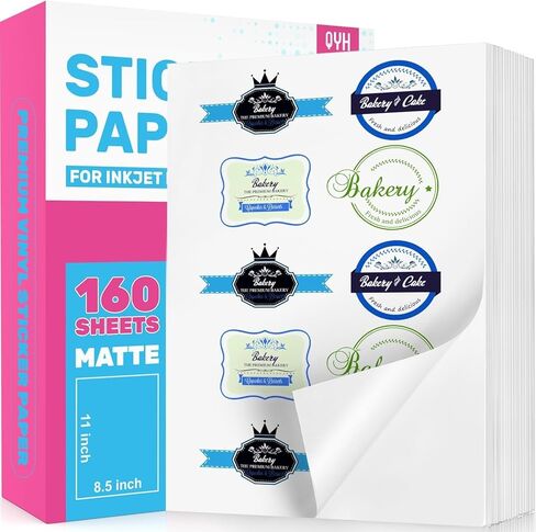 QYH Sticker Paper for Inkjet Printer - 160 Sheets Matte Printable Vinyl Sticker Papers 8.5x11 In Premium White Labels Waterproof Stickers for Cricut Dries Quickly & Tear Resistant Easy Weeding in Kuwait