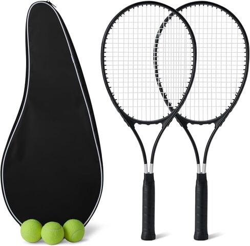 Amazon Basics Lightweight Durable Tennis Racket Set with Comfortable Grip, 27-inch Adult, Set of 2 with 3 Balls and 2 Overgrips in Saudi Arabia