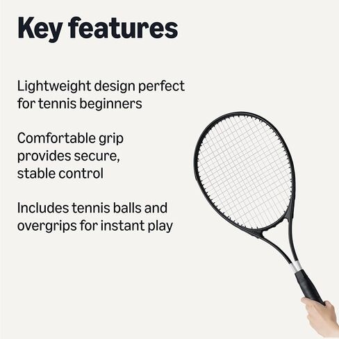 Amazon Basics Lightweight Durable Tennis Racket Set with Comfortable Grip, 27-inch Adult, Set of 2 with 3 Balls and 2 Overgrips in Saudi Arabia