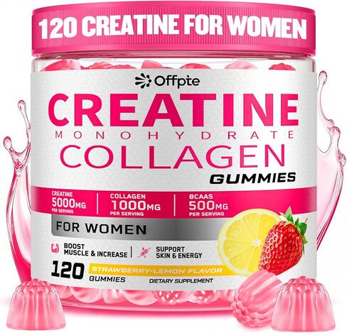 Creatine for Women, 5000mg Creatina Monohidratada Gummies with Collagen & BCAAs for Muscle Recovery, Energy & Skin, Chewable Post-Workout Supplement, Sugar-Free, No Bloating, 4 Gummies Per Day in Saudi Arabia