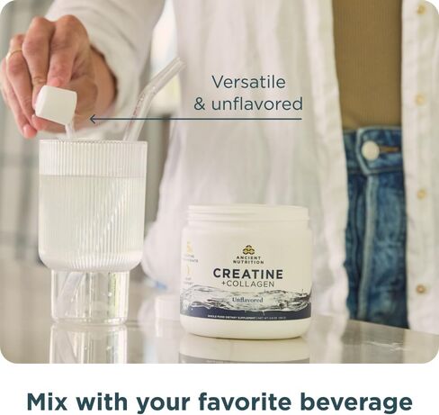 Ancient Nutrition Creatine + Collagen - قوة العضلات، كتلة الجسم الهزيل، راحة المفاصل والدعم المعرفي - يتضمن 5 جرام من الكرياتين مونوهيدرات للنساء، 30 حصة in Saudi Arabia