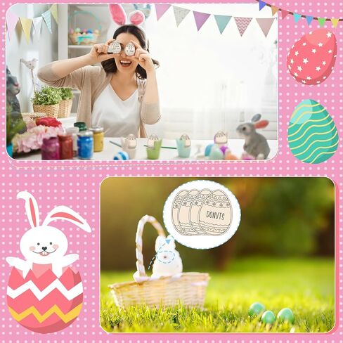 28 Pcs Wooden Easter Eggs Tokens Wood Easter Tags Unfinished Coins for Children Basket Fillers for Kids DIY Crafts Decoration in Kuwait