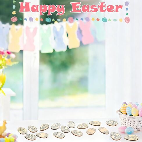 28 Pcs Wooden Easter Eggs Tokens Wood Easter Tags Unfinished Coins for Children Basket Fillers for Kids DIY Crafts Decoration in Kuwait