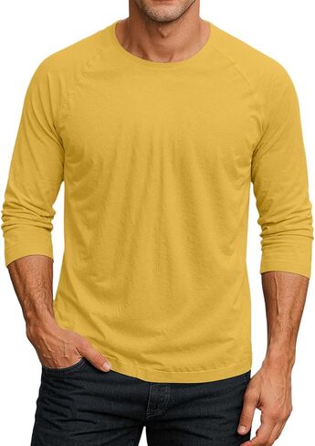 Shirts for Men 3/4 Length Sleeve Crew Neck T-Shirt Casual Solid Loose Fit Oversized Blouses Workout Tee in Saudi Arabia