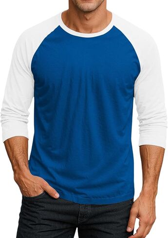 Shirts for Men 3/4 Length Sleeve Crew Neck T-Shirt Casual Blocked Color Loose Fit Oversized Blouses Workout Tee in Saudi Arabia