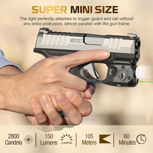 مجموعة ليزر WARRIORLAND Pistol Light Laser Combo، متوافقة مع Springfield Hellcat، لا تناسب Hellcat Pro، مصباح LED تكتيكي مدمج مثبت على الزناد 150 لومن وضوء ليزر أخضر، مؤشر الطاقة، SLL-118G in Saudi Arabia