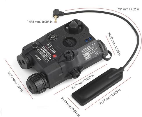 Airsoft PEQ 15 تكتيكي يهدف إلى رؤية ليزر أحمر مع ضوء IR + أحمر + أبيض، مع مفتاح ضغط عن بعد بمقبس 2.5 مم، مناسب لسكة Picatinny مقاس 20 مم AEG GBB CQB in Kuwait