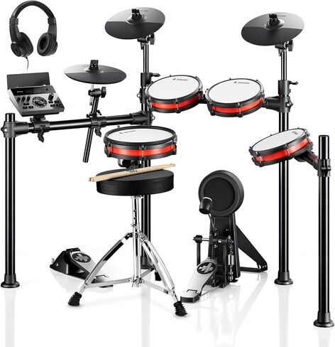 Donner Electronic Drum Set with Bluetooth, Electric Drum Kit with Throne, Headphones, Drumsticks, Melodics Lessons, 450 Sounds E Drum with USB MIDI, 5 Pads and 3 Cymbals Digital Drum, DED-200(2026) in Saudi Arabia
