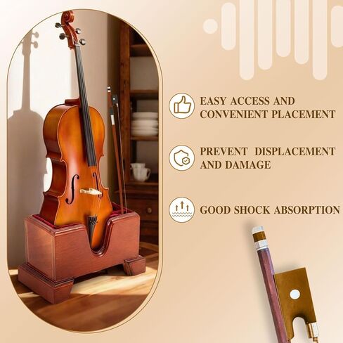 Yinkin Handcrafted Wooden Violin Stand with Bow Holder - Solid Violin Floor Display Stand, Soft Velvet Protection, Elegant Design for Home, Studio or Stage in Saudi Arabia
