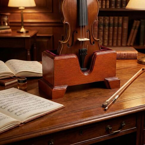 Yinkin Handcrafted Wooden Violin Stand with Bow Holder - Solid Violin Floor Display Stand, Soft Velvet Protection, Elegant Design for Home, Studio or Stage in Saudi Arabia