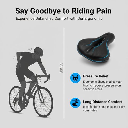 Ascent Bike Saddle Ergonomic Shape for Hip Comfort, Shock-Absorbing Design, Breathable Fabric, Suitable for Road & Mountain Biking, Secure Installation in Saudi Arabia
