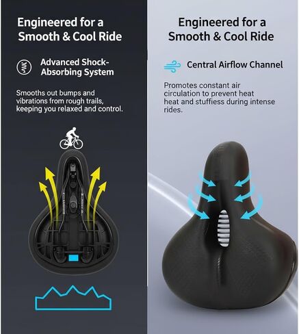 Ascent Bike Saddle Ergonomic Shape for Hip Comfort, Shock-Absorbing Design, Breathable Fabric, Suitable for Road & Mountain Biking, Secure Installation in Saudi Arabia