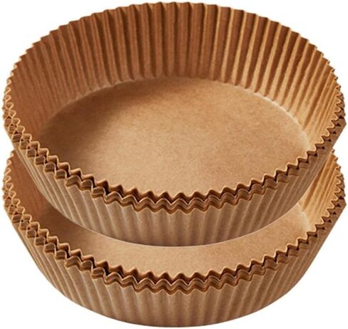 Air Fryer Disposable Oil-Proof Oil-Absorbing Silicone Paper for Baking Grilling Steaming, 50-Pack Brown Round Pan Pads, Heat-Resistant Tear-Resistant Kitchen in Kuwait