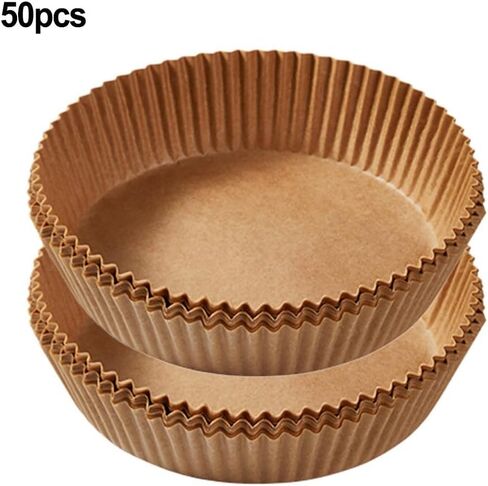 Air Fryer Disposable Oil-Proof Oil-Absorbing Silicone Paper for Baking Grilling Steaming, 50-Pack Brown Round Pan Pads, Heat-Resistant Tear-Resistant Kitchen in Kuwait