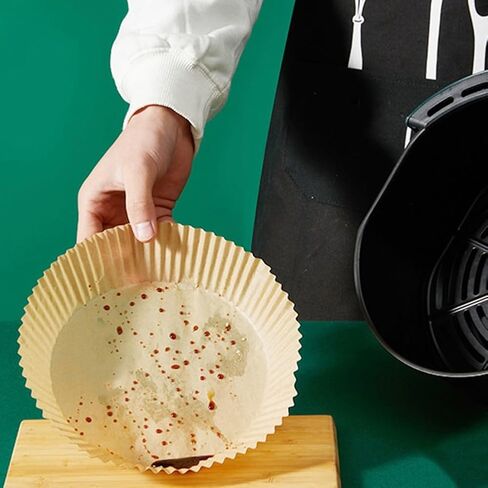 Air Fryer Disposable Oil-Proof Oil-Absorbing Silicone Paper for Baking Grilling Steaming, 50-Pack Brown Round Pan Pads, Heat-Resistant Tear-Resistant Kitchen in Kuwait