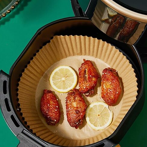 Air Fryer Disposable Oil-Proof Oil-Absorbing Silicone Paper for Baking Grilling Steaming, 50-Pack Brown Round Pan Pads, Heat-Resistant Tear-Resistant Kitchen in Kuwait