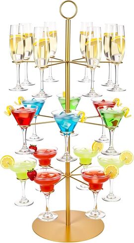 Cocktail Tree Stand for Drinks Champagne Tower for Parties, 3 Tiers 18 Holders Party Bar Wedding Metal Wine Glass Display Holder for Martinis Margarita Gin Wine Bridal Cups(Gold) in Saudi Arabia