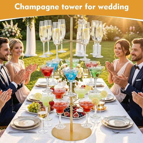 Cocktail Tree Stand for Drinks Champagne Tower for Parties, 3 Tiers 18 Holders Party Bar Wedding Metal Wine Glass Display Holder for Martinis Margarita Gin Wine Bridal Cups(Gold) in Saudi Arabia