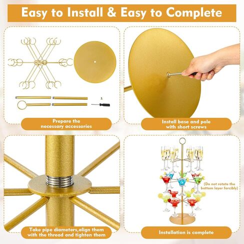 Cocktail Tree Stand for Drinks Champagne Tower for Parties, 3 Tiers 18 Holders Party Bar Wedding Metal Wine Glass Display Holder for Martinis Margarita Gin Wine Bridal Cups(Gold) in Saudi Arabia