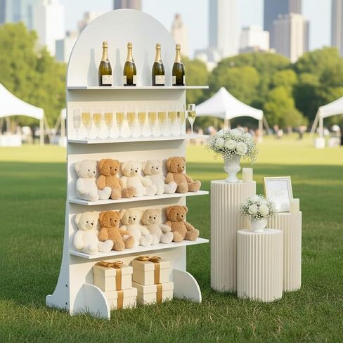 قوس عرض هدايا الزفاف الخشبي بطول 6 أقدام، تصميم أصلي من 4 طبقات لصالح الحفلات، خلفية رف للكب كيك والشراب، جدار شمبانيا للاستقبال، والاحتفال، وحفلات استقبال المولود الجديد وحفلات أعياد الميلاد، قابلة للطي، سهلة التجميع in Kuwait