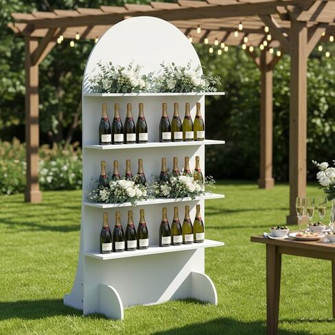 قوس عرض هدايا الزفاف الخشبي بطول 6 أقدام، تصميم أصلي من 4 طبقات لصالح الحفلات، خلفية رف للكب كيك والشراب، جدار شمبانيا للاستقبال، والاحتفال، وحفلات استقبال المولود الجديد وحفلات أعياد الميلاد، قابلة للطي، سهلة التجميع in Kuwait