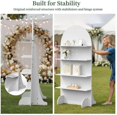 قوس عرض هدايا الزفاف الخشبي بطول 6 أقدام، تصميم أصلي من 4 طبقات لصالح الحفلات، خلفية رف للكب كيك والشراب، جدار شمبانيا للاستقبال، والاحتفال، وحفلات استقبال المولود الجديد وحفلات أعياد الميلاد، قابلة للطي، سهلة التجميع in Kuwait