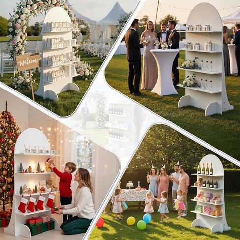 قوس عرض هدايا الزفاف الخشبي بطول 6 أقدام، تصميم أصلي من 4 طبقات لصالح الحفلات، خلفية رف للكب كيك والشراب، جدار شمبانيا للاستقبال، والاحتفال، وحفلات استقبال المولود الجديد وحفلات أعياد الميلاد، قابلة للطي، سهلة التجميع in Kuwait