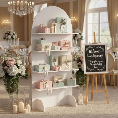 قوس عرض هدايا الزفاف الخشبي بطول 6 أقدام، تصميم أصلي من 4 طبقات لصالح الحفلات، خلفية رف للكب كيك والشراب، جدار شمبانيا للاستقبال، والاحتفال، وحفلات استقبال المولود الجديد وحفلات أعياد الميلاد، قابلة للطي، سهلة التجميع in Kuwait