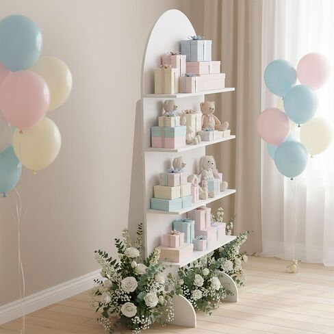 قوس عرض هدايا الزفاف الخشبي بطول 6 أقدام، تصميم أصلي من 4 طبقات لصالح الحفلات، خلفية رف للكب كيك والشراب، جدار شمبانيا للاستقبال، والاحتفال، وحفلات استقبال المولود الجديد وحفلات أعياد الميلاد، قابلة للطي، سهلة التجميع in Kuwait