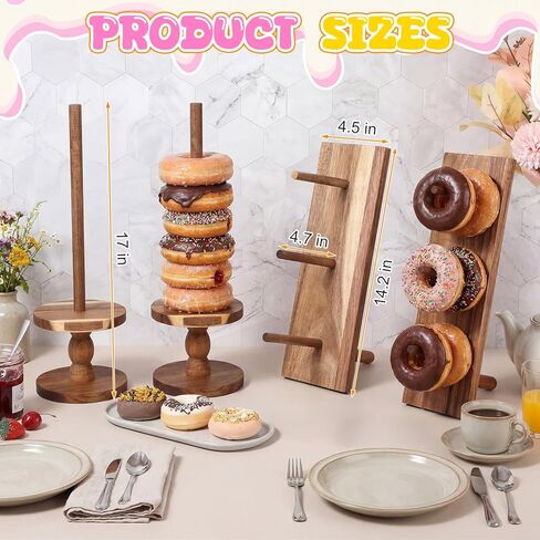 Zhehao 4 Pcs Donut Stand Acacia Wood Display Dessert Donut Wall Holders Bagel Stand Display Table Decoration for Party, Dessert Table, Birthday, Wedding, Baby Shower, Bridal Showers in Saudi Arabia